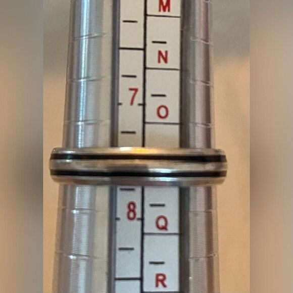 Sterling Silver Band Ring Size 7.5 Black Enamel Double Groove Classic Striped - Picture 2 of 3